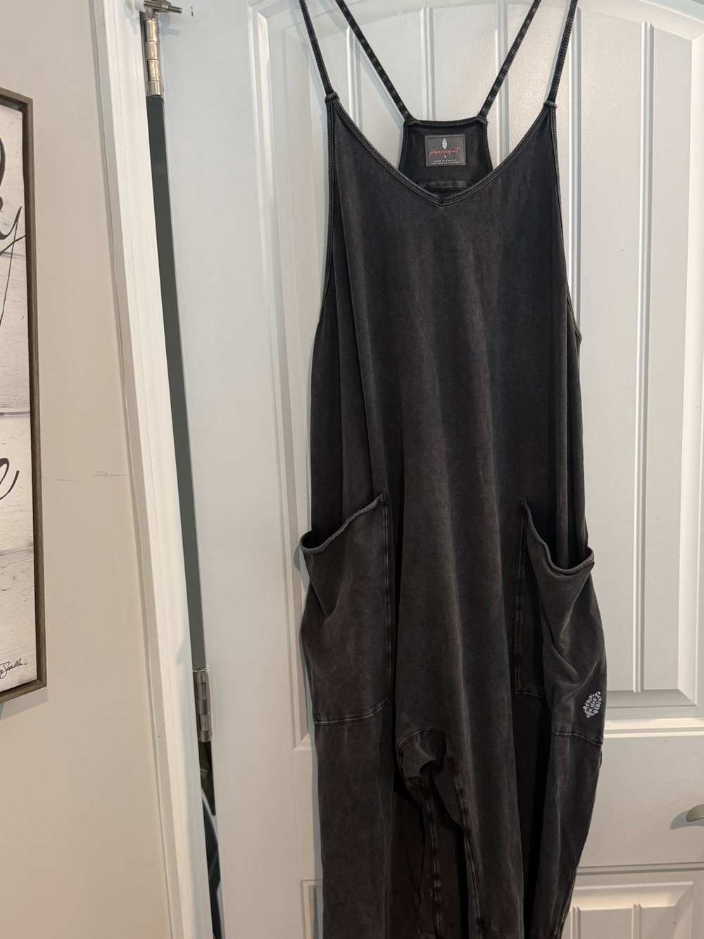 Free People Washed Black Strappy Jumpsuit Hot Shot style hip hop